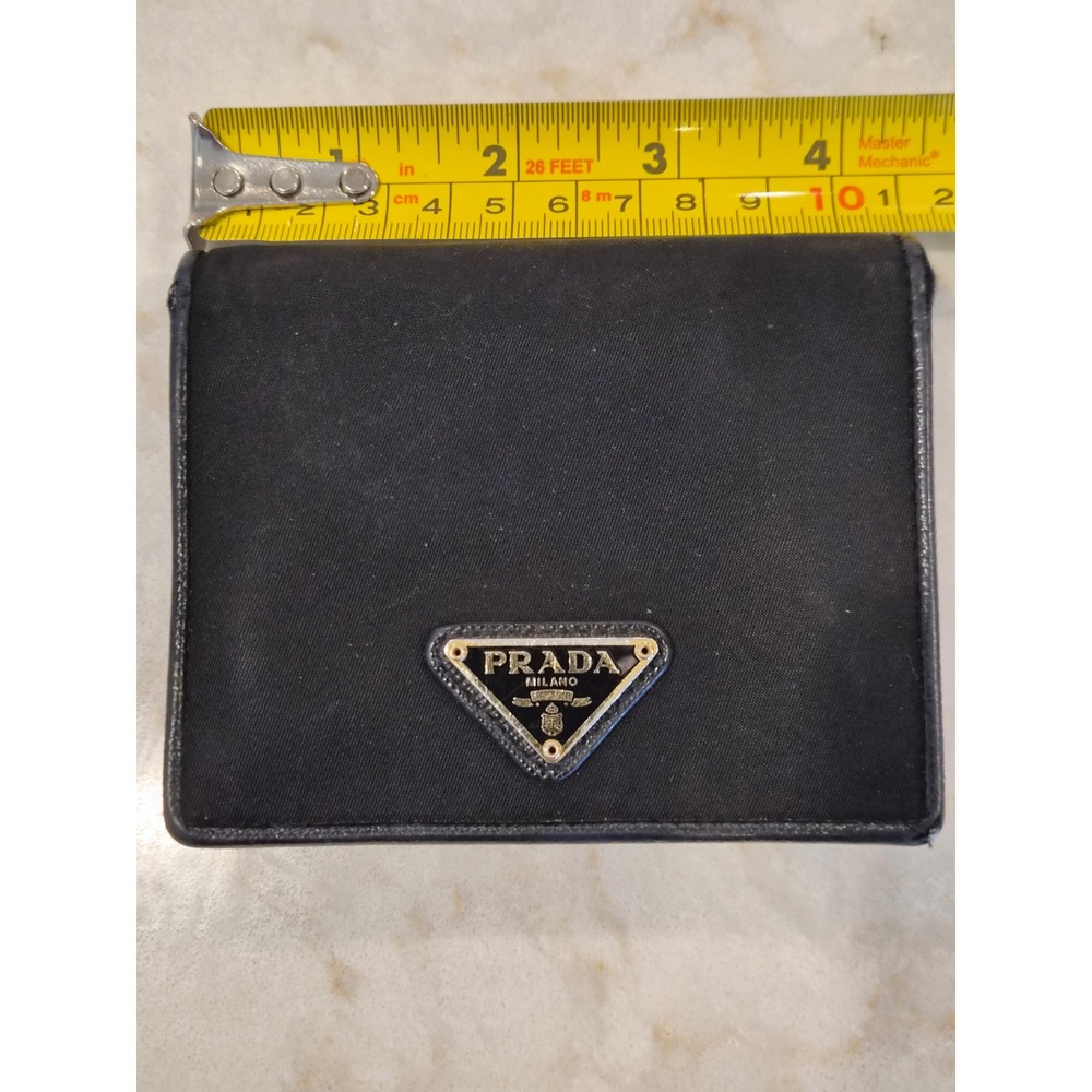 Prada Black Tessuto Nylon Saffiano Leather Bifold Wallet Triangle Logo Unisex